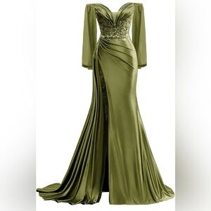Sophisticated Olive Long Sleeve Gown